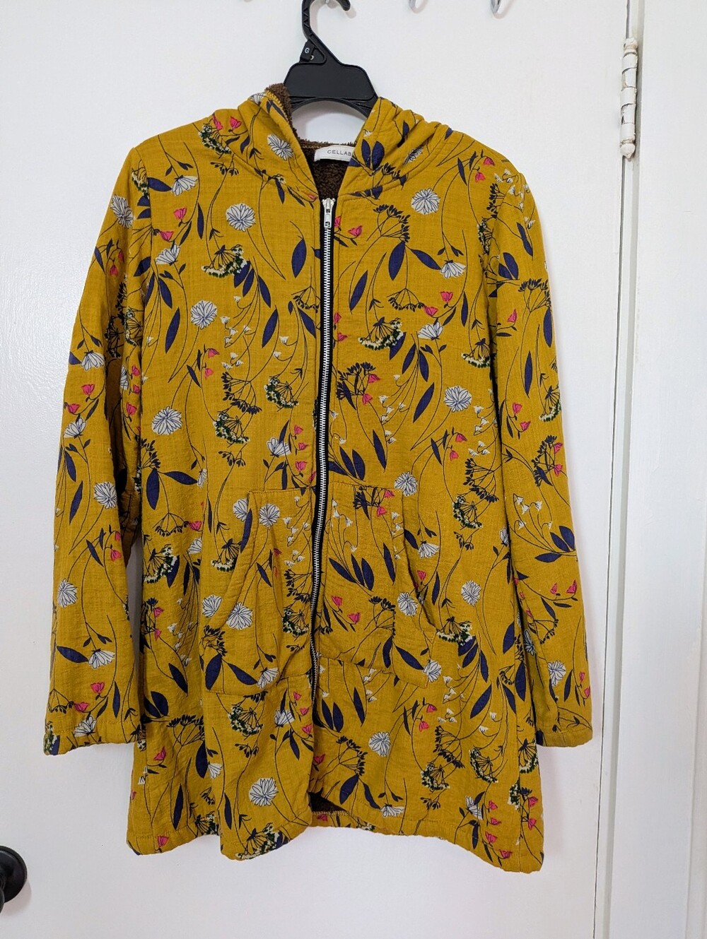 Floral Hooded Zip Jacket in Mustard